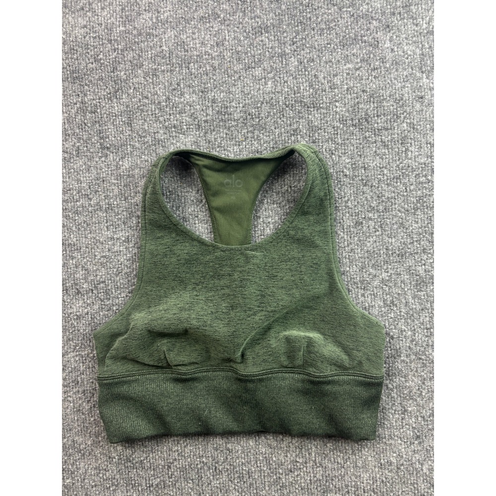 Alo Yoga Sports Bra Women XS Green Heathered Racerback Cutout High Neck